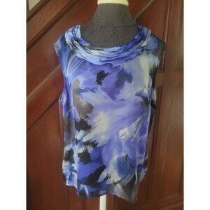 Kasper Womens Sleeveless Cowl Neck Blouse Blue & Black Abstract Print Size XL